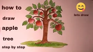 How TO Draw Scenery OF apple tree/apple tree drawing easy