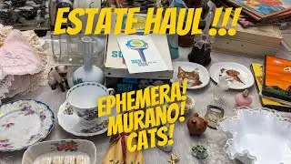 Estate Haul- Great Deals ! And Great Pieces! - Murano, Ephemera Galore, Bone China, Milk Glass, Cats