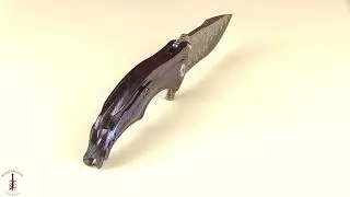 Tighe Down Integral Button Lock Flipper with Damacore San Mai and Black Timascus