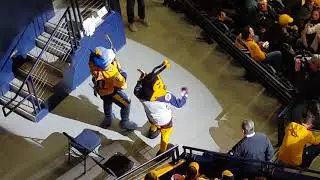 NHL Nashville Predators Mascot Gnash Dueling Banjos with Columbus Blue Jackets Mascot