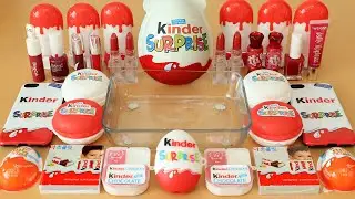 Mixing&rdquo;Red Kinder Joy&rdquo; Eyeshadow and Makeup,parts,glitter Into Slime!Satisfying Slime Video!★ASMR★