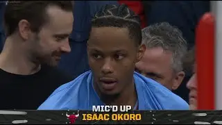 Isaac Okoro mic'd up singing, and Stacey King roasts his singing voice