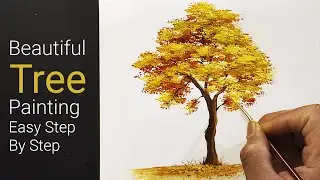 Yellow Leaves Tree Painting with Poster Color | Easy Step By Step | Painting Techniques | Art Video