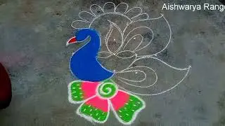 Friday Special Peacock Deepam Rangoli Design with Dots|Peacock Mugullu|Festival Rangoli|Aishwarya Ra