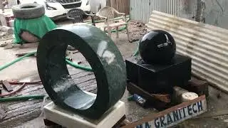 Granite Marble Stone Water Wheel Fountain, Rotating Kugel Fountain, Revolving Ring Water Feature