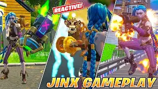*NEW* Arcane Jinx Skin Gameplay (Reactive Back Bling) ! Fortnite X League of Legends