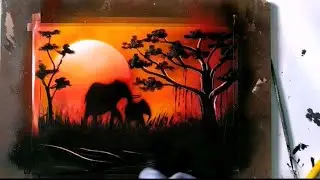 Africa Sunset - Spray paint | spray paint tutorial -Elephant