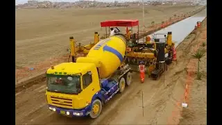 Amazing road construction process. Modern high-speed road vehicles