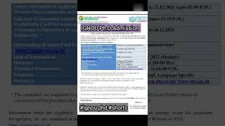 IGNOU Ph.D admission notification 2021-22 #Ignouadmission