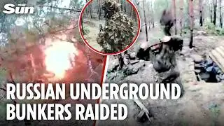 Moment camouflaged Ukrainian unit SMOKE OUT Russian forces hiding in underground forest bunkers