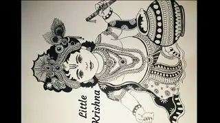 how to draw cute little krishna using black gel pen/ mandalaart