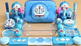 'Doraemon' Mixing'Blue'Eyeshadow,Makeup and glitter Into Slime!Satisfying Slime Video!★ASMR★