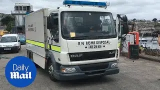 Bomb disposal vehicle arrives in Cornwall's Newlyn Harbour