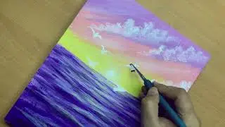 I Didn&rsquo;t Expect This Result 😍 | Dreamy Ocean Sunset Acrylic Painting Tutorial | Art ASMR