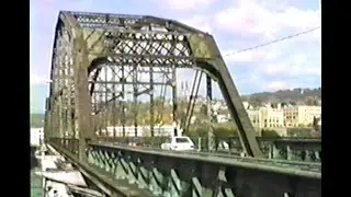 Old State Street Bridge & New Veterans Memorial Bridge Side By Side. Oil City, PA, Fall 1990