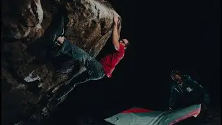 Ty battles one of the most infamous boulders at The Ranch. (Jeff's Prow V9)