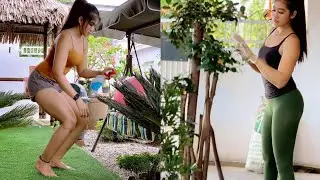 sexy girls plant ornamental plants at home