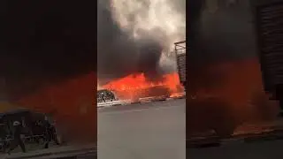 Suddenly after the moving bus caught fire #fire #news #new #video #videoediting #viralvideo