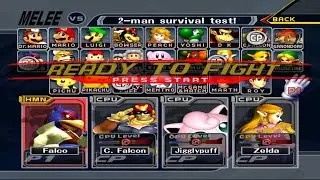 Falco VS C Falcon VS Jigglypuff VS Zelda | 2 Lifes | Super Smash Bros Melee Fight 243