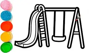 How To Draw a Playground Swing Cradle & Slide Drawing | Beautiful Playground Swing Cradle Drawing