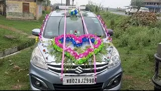 simple wedding car decoration ideas with flowers and ribbon......