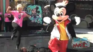Mickey Mouse shows off dance moves at the D-Street grand opening at Walt Disney World