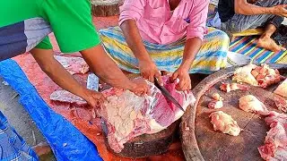 The first morning meat market, Fastest beef cutting knife skills, Amazing best butcher, Good selling