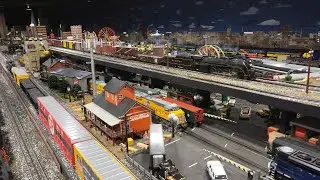 Lionel Reading 4-8-4 T1 #2100 pulling freight at Corner Field Model Railroad Museum