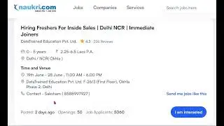 Premium sales process for freshers and experience candidate, location delhi (Okhla)
