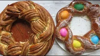 Easter Bread Wreaths - Colorful easter egg wreath and cinnamon poppy bread