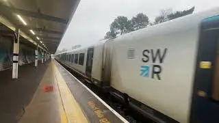 Fast down Weymouth train SWR class 444 passing through pokes down for Boscombe 