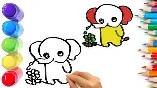 How To Draw cute Elephant Drawing, Painting & Coloring For Kids and Toddlers_ Child Art 🐋🌈🎨