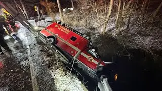 Brownsburg ambulance crashes into creek after sliding off road due to icy conditions