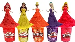 Disney Princess Sparkle Play Doh Dresses Elsa Ariel Belle Magiclip Learn Colors