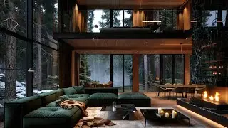 Evergreen Retreat 🌲 Modern Forest Cabin Ambience with Fireplace | 3 Hours (4K)