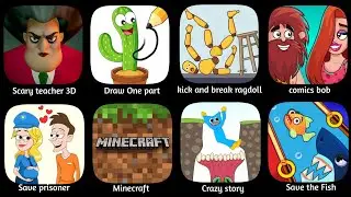 Save the fish, Comics Bob, Minecraft, Save prisoner, ragdoll break, Draw One Missing Part, scary 