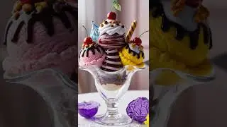 Glass ice cream & banana sliced with a knife &mdash; ultra-crunchy ASMR 🍦🍌🔪