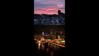 Snowy Pittsburgh skyline during Steelers Monday Night Football win against the Miami Dolphins