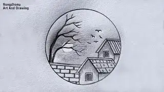Peaceful Village Evening Pencil Drawing | Easy Landscape Art