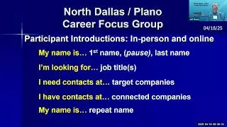 North Dallas / Plano Career Focus Group - 4/18/25 - 