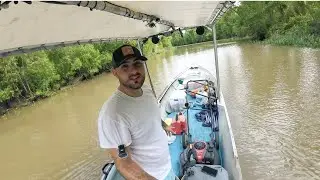Working on the off grid floating house land and cooking Cajun crawfish burgers