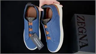ZEGNA NAVY BLUE  CANVAS TRIPLE STITCH&trade; SNEAKERS UNBOXING