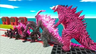 EVOLUTION of PINK TIGER GODZILLA 2014 Size Comparison VS Team ICE KING GHIDORAH + SCAR KING + SHIMO