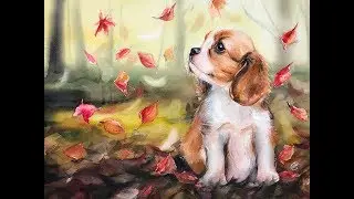 Puppy and Leaves in Watercolors Painting Tutorial