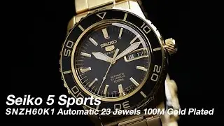 Seiko 5 SNZH60K1 Men Black Dial Gold Stainless Steel Strap