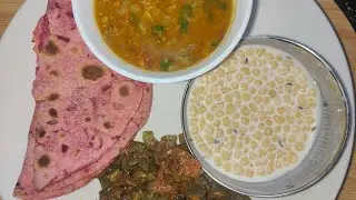 Lunch is served!! Beetroot ki roti daal bhindi and raita! #cookingchannel #food 