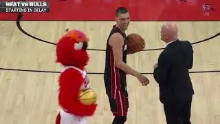 [Highlight] Benny the Bull Nails Backward Half-Court Shot as Tyler Herro Backs Out