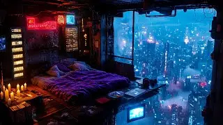 Futuristic Balcony Dreams: Rain And Ambient Music | Cozy Cyberpunk Escape For Deep Sleep