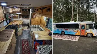 Beautiful DIY Bus Conversion into Luxury RV built using Salvaged motorhome parts.