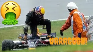 Mark Webber vomiting during the race. (2007 Fuji)